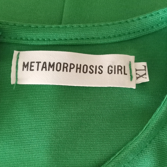 Midi Bodycon Green Metamorphosis Girl Ruffle Sleeve Dress Size LX. - Picture 10 of 10